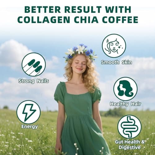 20X Collagen Chia Coffee, 11 in 1 Coffee Mix with Collagen & Chia Seeds, Goji Berry, Supports Hair, Skin & Nails, Sugar Free, Vegan, 45 Servings - Thumbnail 4