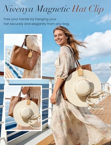 Niveaya Magnetic Hat Clip for Travel, Strong Magnet Holder for Hats, Chic Hands-Free Travel Essentials for Beach Cruise Vacation, Secures Hats on Tote Bags Purse Backpacks Luggage, 1-Pack Khaki - Thumbnail 2