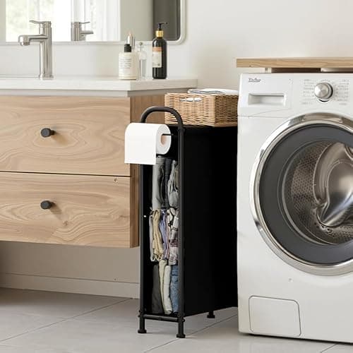 StorageWorks Slim Laundry Hamper with Flip Lid, Narrow Laundry Basket with Hooks, Breathable Mesh Clothes Organizer for Closet, Laundry Room, Bathroom, Black - Thumbnail 2