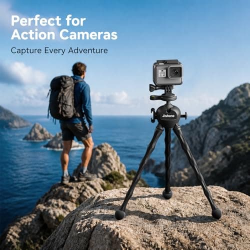 Jishane Compact Camera Tripod with One Key Operation for 360° Ball Head, Flexible Action Camera Tripod for GoPro Hero13/12, GoPro MAX, DJI OSMO Action 6/5 Pro/4/360/Nano, Insta360 X5/Ace Pro 2 - Thumbnail 2