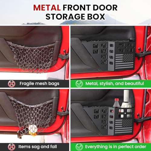 DIAMOOKY Upgraded Metal Front Door Pocket Storage Box for Jeep Wrangler JK JKU 2018 2017 2016 2015 2014 2013-2007 2/4 Door Accessories, Adjustable Door Organizer Molle Panels, Flag, 2PCS - Thumbnail 4