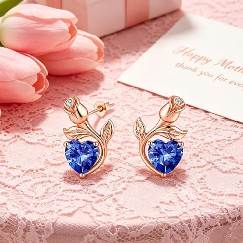JACUPO 0.8CT Rose Heart Earrings Option of Sapphire Moissanite Stud Earrings Lab-Grown Earrings Birthstone Earrings for Women S925 Sterling Silver Post D Color VVS1 Clarity Ideal Gift for Wife Mother for Birthday Anniversary Valentine's Day Conveying I Love You Message (Sept Sapphire Rose Gold)) - Thumbnail 6