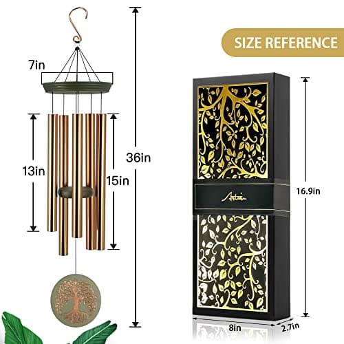 Gifts for Mom & Grandma - Outdoor Wind Chimes with Engraved Tree of Life, Large Patio Hanging Decor for Garden, Yard, Christmas, Anniversary Celebrations - Thumbnail 6
