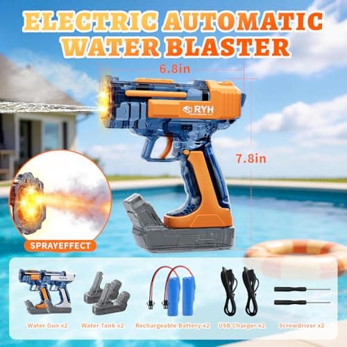 ZSLQHY 2 Pack Automatic Water Guns for Kids 8-12&Adults, Electric Squirt Gun with Light & Spray, 26-32ft Long Range Rechargeable Senior Assassin Water Blaster, Water Toy for Summer Pool Backyard Party - Thumbnail 2