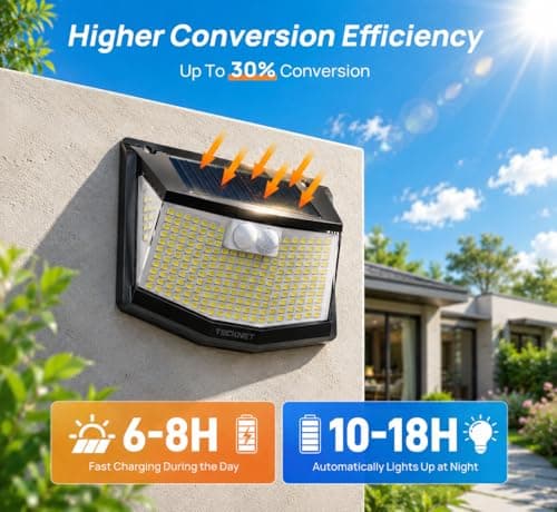 TECKNET 248 LED Outdoor Solar Lights & Motion Sensor 6 Pack, 300° Angle & 3 Lighting Modes Solar Lights Outdoor Waterproof, Solar Powered Security Flood Wall Lights IP66 for Outside/Yard Fence/Garden - Thumbnail 3