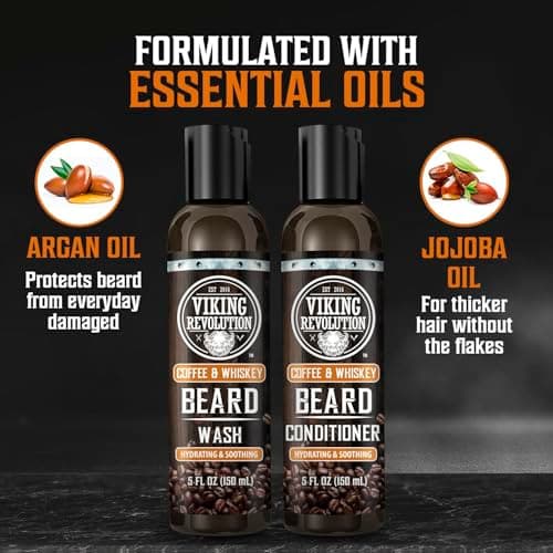 Viking Revolution Ultimate Conditioner for Men's Beard Grooming - Softens, Smoothes and Soothes - Contains Beard Wash and Conditioner (5oz Set), Beard Oil, Balm and Wooden Comb - Coffee Whiskey Scent - Thumbnail 5
