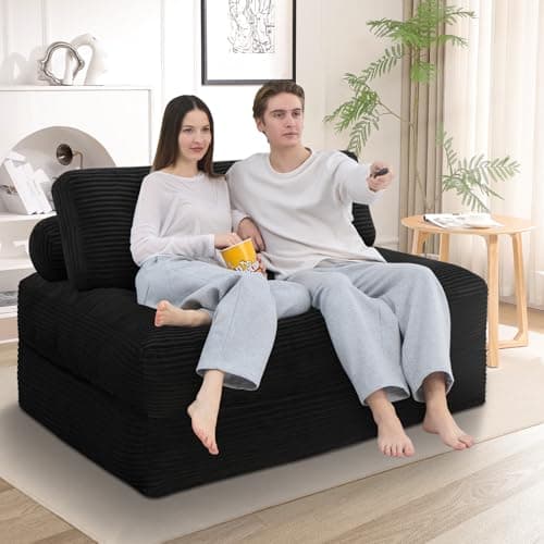 SIMFLAG Folding Sofa Bed, Convertible Sleeper Chair with Pillow & Handle, Foldable Mattress Futon Chair Bed Lounge with Back Support, Comfy Floor Sofa for Living Room Bedroom, Black, Full - Thumbnail 3