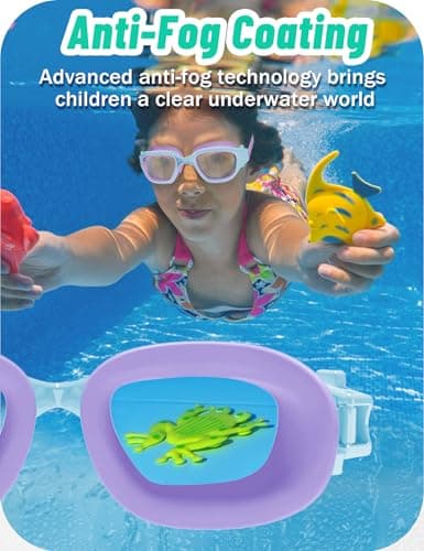Vvinca Kids Swim Goggles, Swimming Goggles for Toddlers Kids 3-14 Outer-Eye Fit Anti-Fog UV Protection No Leak Soft Liquid Silicone Seal Anti Shattered Lens Pool Glasses for Boys Girls Teens Gift - Thumbnail 5