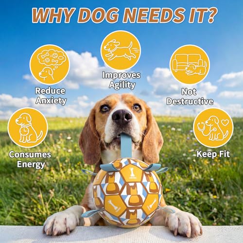 VOXGET Interactive Dog Ball Toys, 2026 Dog Soccer Ball with Thicken Straps for Small Medium Breeds Tug of War, Small Herding Balls with Pump for Puppy Dogs Outdoor Play Training (Yellow, 6 Inch) - Thumbnail 6