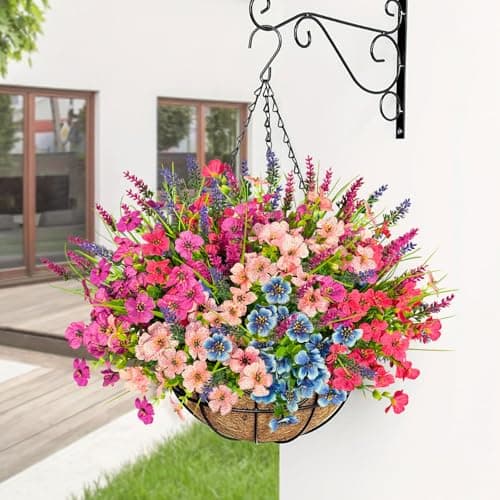 ICX Artificial Flowers for Outdoors Decoration, 12Pcs Fake Plants Violets with Lavender, Hanging Spring Summer Decor UV Resisant Silk Flower for Planter Porch Patio Balcony Yard - Thumbnail 5
