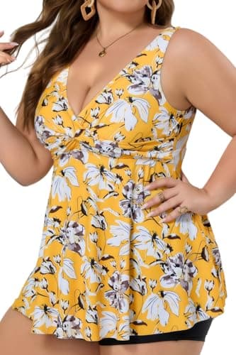 COCOPEAR Plus Size Swimsuit for Women Crossover Swim Dress 2 Piece Swimsuit for Women Tankini Bathing Suits - Thumbnail 2