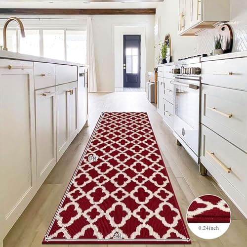 U'Artlines Runner Rug for Hallway 2×6feet Non Slip Kitchen Floor Carpet Runners Red Geometric Pattern Washable Area Rug for Entryway Bathroom - Thumbnail 2