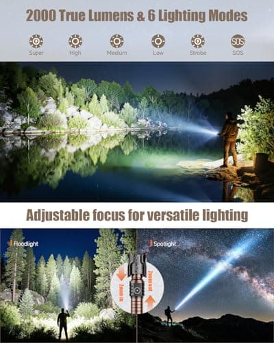 SKYFIRE Rechargeable Flashlights with Ignition Lens: 2 Pack High Lumens Tactical Flashlight LED Zoomable with 6 Modes IPX6 Handheld Powerful Flash Light for Hunting, Storm preparedness,Home&Gifts - Thumbnail 4