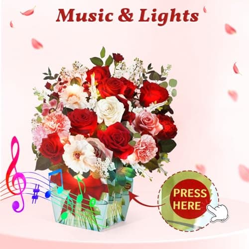APOTODITO Rose Card with Music and Light, Mothers Day Card with Roses, Flower Bouquet 3D Gift Card, Mothers Day Gifts for Women Mom Wife(Rose) - Thumbnail 5