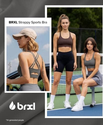 BRXL Padded Sports Bra Push Up Sports Bra Adjustable Spaghetti Strap Light Impact Cross Back Yoga Workout Buttery Soft Grey - Thumbnail 4