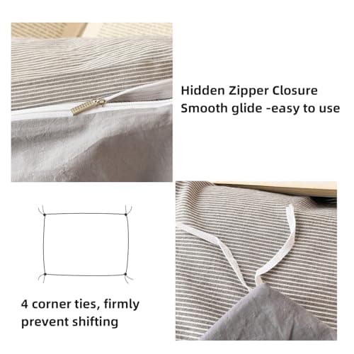 DCSKY Duvet Cover Set - 100% Washed Cotton, 3 Piece Pre-Washed Super Soft Breathable Bedding with Duvet Cover and 2 Pillow Cases (01Gray(No Comforter), King (104''x90'')) - Thumbnail 4