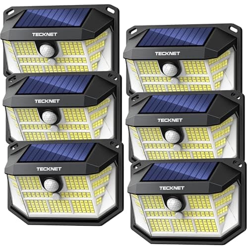 TECKNET 231 LED Solar Motion Lights Outdoor Waterproof, 6 Pack 300° Angle & 3 Lighting Modes PIR Motion Sensor Security Solar Wall Lights IP65 for Fence Front Door Yard Deck Garden Garage - Image 1