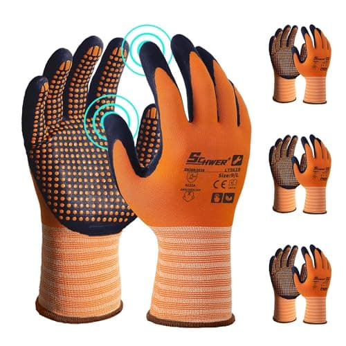 Schwer 3 Pairs Safety Work Gloves Micro-Foam Nitrile Coated, Level 4 Abrasion Resistant Nylon Working Gloves with Micro Dot Grip, Touchscreen, Used for General Use, Gardening, Mechanic, LT5619, L - Image 1