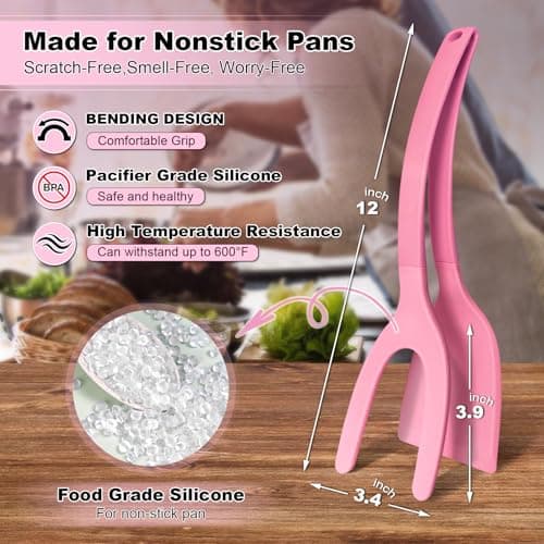Silicone Spatulas, High Heat Resistant BPA Free Cooking Tongs, Silicone Kitchen Utensils, Spatula Tong, Egg Flipper Spatula for Non Stick Frying Pan, Ideal Cookware for Fish, Eggs, Pancakes - Thumbnail 2
