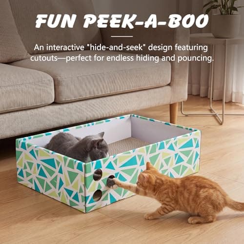 Cat Scratch Pad with Box, 5 Packs in 1 Cat Scratcher Board for Indoor Cats, Reversible Heavy-Duty Corrugated Scratching Board for Cats, Medium and Small Cats, Furniture Protection - Thumbnail 5