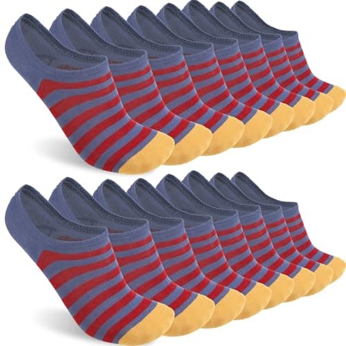 Sunew 8 Pairs Durable No Show Socks Women Men Low Cut Invisible Socks for Long Walking Large Stripe - Image 1