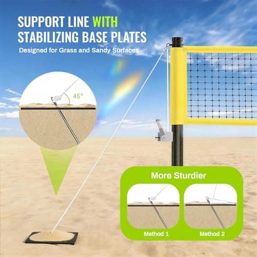 Professional Outdoor Volleyball Net Set with Arm Sleeves & Beach Fixed Plate, Heavy Duty 32-Ply Reinforced Net with Steel Anti-Sag Winch, Height-Adjustable Poles, Carry Bag for Backyard Beach Lawn - Thumbnail 3