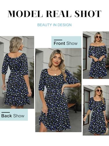ANRABESS Womens Lantern Short Sleeve Square Neck Casual Flowy Mini Dresses 2026 Holiday Summer Spring Beach Vacation Clothes Blue Floral XX-Large - Thumbnail 6