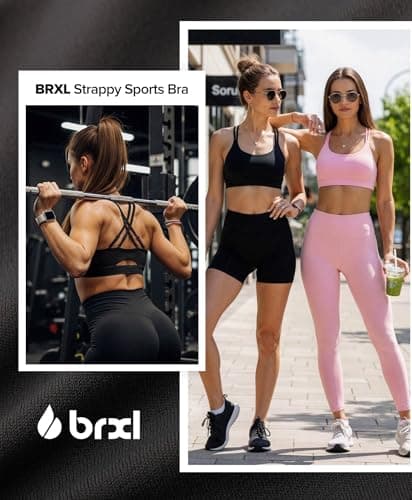 BRXL Strappy Sports Bras with Sewn in Pads Adjustable Spaghetti Strap Padded Cross Back Cut Out Yoga Workout Gym Black - Thumbnail 4