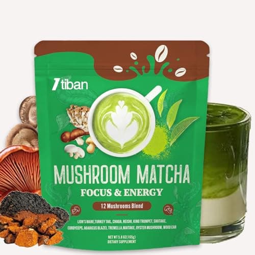 Mushroom Matcha with 12 Mushrooms with Lion's Mane, Chaga and Probiotics, Ceremonial Grade Matcha Powder for Focus, Digestion & Immunity - 30 Servings