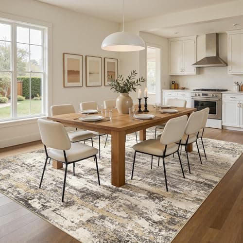 Area Rugs for Living Room: 5x7 Abstract Washable Rug Modern Neutral Large Soft Stain Resistant Non-Slip Backing Machine Table for Bedroom Dining Room Indoor Home Office Carpet - Gold Brown - Thumbnail 6