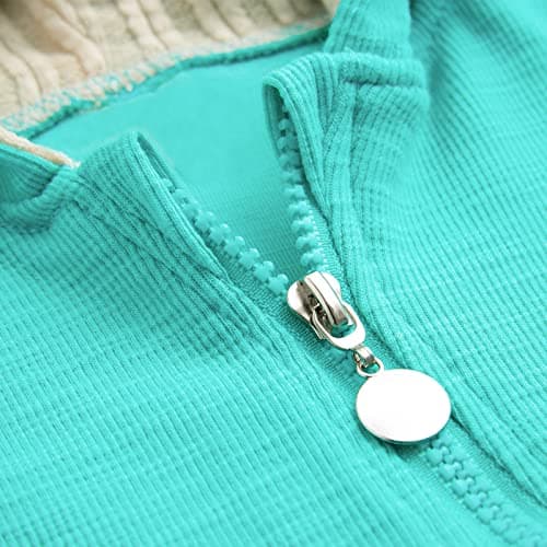 Simplee kids Animal Bunny Baby Easter Clothes Long Ear Rabbit Hoodie Romper with Zipper Blue Turquoise 6-12 Months - Thumbnail 4