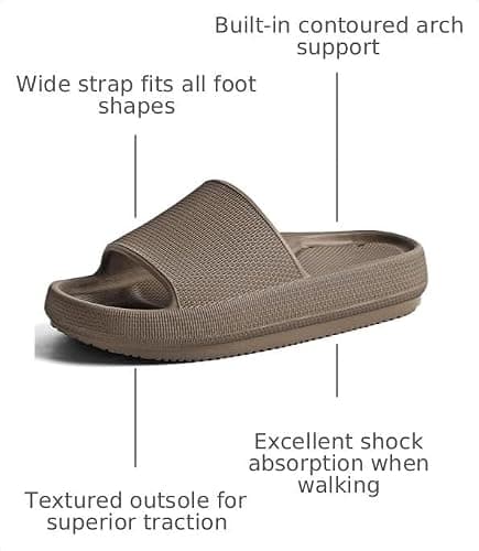 GETOEU Cloud Slides for Women and Men with Arch Support Shower Shoes with Drainage Holes Waterproof Slide Sandals Non Slip Quick Dry Pillow Slides for Bathroom Pool Beach,Brown - Thumbnail 3