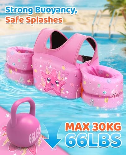 HeySplash Swim Vest for Kids, Toddler Pool Floaties Fit 33-66 Lbs, Children Swimming Vest with Adjustable Strap, Swim Jacket Water Wing Arm Float, Puddle Beach Boat Jumper Boy Girl,Starfish - Thumbnail 3