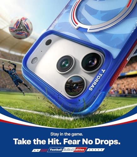 TORRAS World Cup Spirit Inspired, Football Limited Edition Ostand Q3 Air for iPhone 17 Pro Max Case & 360 Magnetic Stand, Fit for MagSafe, Mil-Grade Drop Tested, Camera Control Button, Starlight - Thumbnail 4