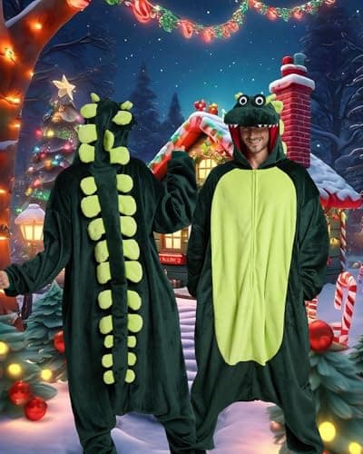 ANMIBOBU Unisex Adult Onesie Pajamas Animal Cosplay Halloween Costume One Piece Plush Sleepwear Homewear(Snappy Croc-S) - Thumbnail 2