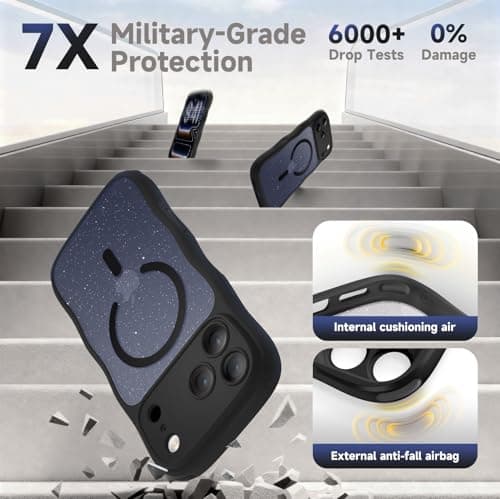 XWZ for iPhone 17 Pro Case for Women Girls,【Compatible with MagSafe】,【Camera Control】,【Full Camera Protection】, Cute Wave Magnetic Phone Case for iPhone 17 Pro,Black Shimme - Thumbnail 3