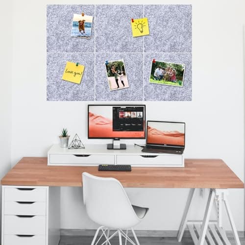 HULAVO Square Felt Cork Bulletin Board Tiles, Self Adhesive DIY Felt Pin Board for Wall 30" x 20" with 35 Pushpins for Office School Home Wall Decor Stickers Memos Photos Display (Light Grey) - Thumbnail 2