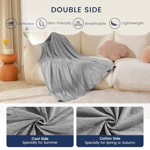 Danctec Cooling Blanket for Hot Sleepers, Cool Throw for Hot Flashes or Night Sweats, Q-Max>0.45 Cool Fiber for Home Bed Camping Travel, Lightweight, Soft, Double or Queen Size, 79x86 inch, Grey - Thumbnail 3