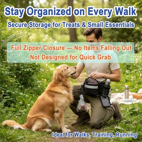 Dog Walking Fanny Pack with Poop Bag Dispenser & Bottle Holder, Hands-Free Dog Walk Bag with Adjustable Waist Belt, Reflective Dog Fanny Pack for Walking, Training & Daily Use, Gray - Thumbnail 6