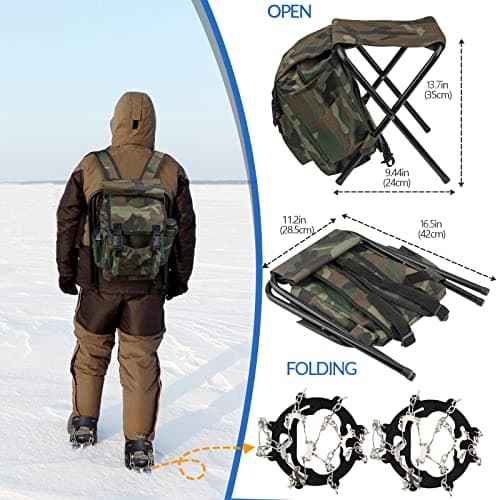QualyQualy Ice Fishing Rod Reel Combo Complete Set Ice Fishing Gear with Backpack Seat Ice Cleats Ice Fishing Jigs Line Full Ice Fishing Kit - Thumbnail 3