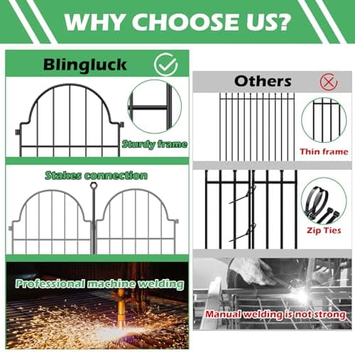 Blingluck Garden Fence, 22 in(H) x 10.83 ft(L) Arched Rustproof Metal No Dig Fence Garden Fence Border, Ground Stake Animal Barrier Fence for Rabbit Dog, Outdoor Decor for Yard & Patio - Thumbnail 4