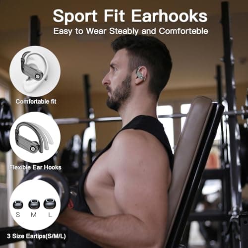 Mosyxe Earbuds Wireless Earbuds 120H Playback Bluetooth 5.4 Headphones IPX7 Waterproof Stereo Bass Over-Ear Headphones with Earhooks Microphone LED Battery Display for Sports Running Workouts - Thumbnail 2
