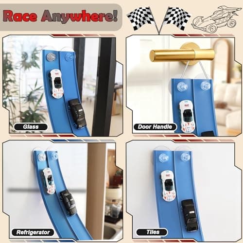 Flexible Race Track 15 Ft Starter Set, Flex Tracks for Kids 3+ with Strong Suction Cups, Flexible Car Race Ramp Track Compatible with Hot Wheels and Diecast 1/64 Cars, Portable Rolls Up Race Tracks - Thumbnail 5