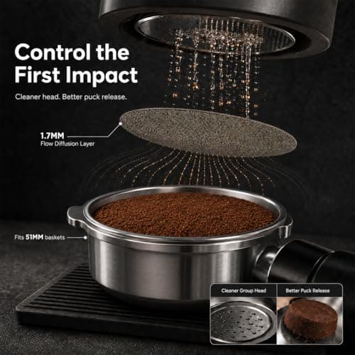 51mm Espresso Accessories Kit, Coffee Distributor & Tamper Leveler with Mat, WDT Tool, Dosing Funnel, Puck Screen & Cleaning Brush, Barista Tools for 51mm Portafilter Espresso Machines - Thumbnail 6