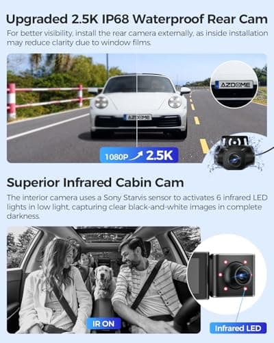 AZDOME M550 Max 4K 3 Channel Dash Cam, Dual STARVIS Sensors, 4K+2.5K+1080P Front and Rear Inside Triple Car Camera, Built-in WiFi GPS, 64GB Card Included, IR Night Vision, Ride Share Accessories - Thumbnail 4