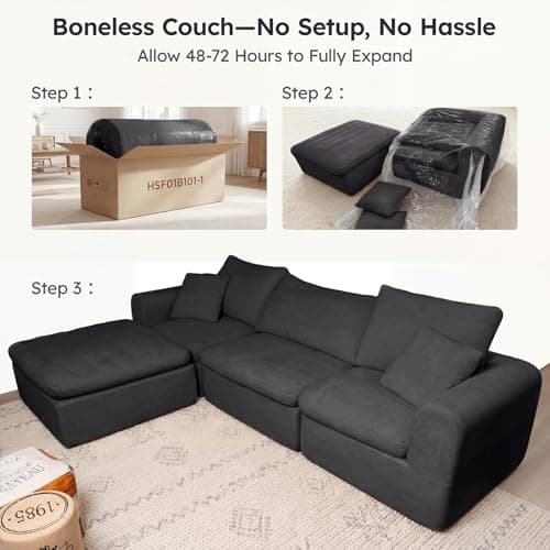BERRY NEST 118" Oversized Modular Sectional Sofa, Cloud Couch with L-Shaped Chaise, Upholstered Deep Seat Boneless Sectional,Comfy Couch with Ottoman - Thumbnail 4