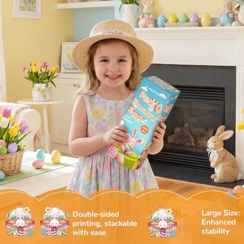 Easter Wooden Blocks Stacking Games, Bunny Egg Basket Theme Tumbling Tower and Balance Game for Adults, Kids, and Family Party, Stacking Board Toy with Storage Bag, Easter Party Activities Gifts - Thumbnail 6