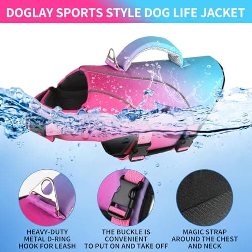Doglay Dog Life Jacket for Boating & Swimming, High Buoyancy Reflective Dog Life Vests with Rescue Handle and D-Ring, Ripstop Adjustable Floating Vest for Small Medium Large Dogs - Thumbnail 3