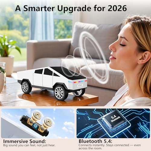 AONOX Easter Cybertruck Bluetooth Speaker Toy for Car Desk Gaming & Outdoor Easter Parties Easter Basket Stuffers Gift for Kids & Car Lovers Car Speaker with FM Radio USB/TF TWS Stereo LED Lights - Thumbnail 2