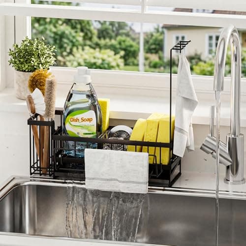 Sponge Holder for Kitchen Sink – Rustproof Stainless Steel with Detachable Drainboard, Brush Rack & Towel Bar | Compact, Non-Slip Design for Countertop Bathroom - Thumbnail 4